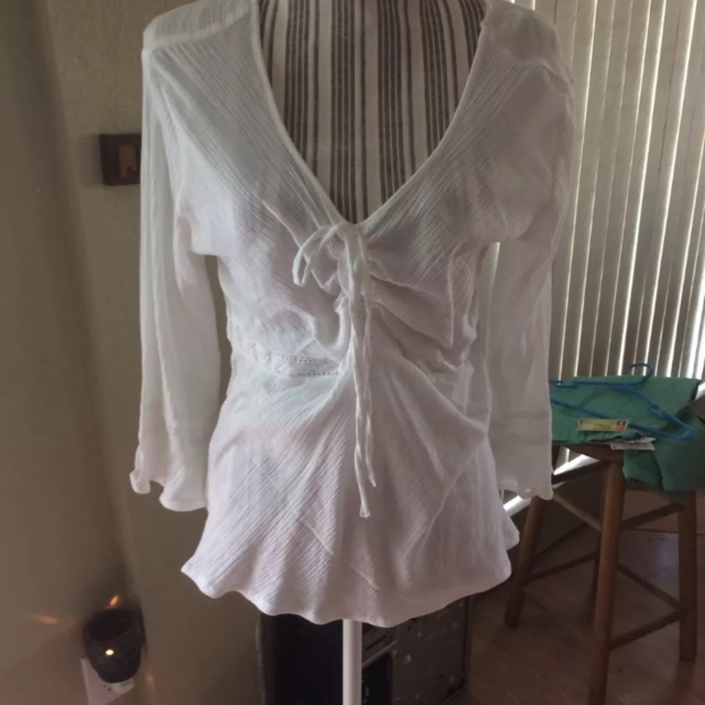 Large white lace up blouse